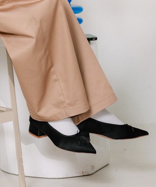 【時間指定不可】 セール】リボンポインテッドトゥ ヒールシューズ（パンプス 靴