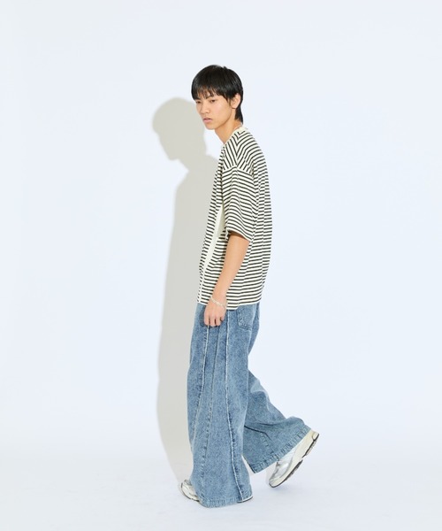 Lui's（ルイス）の「【Neucon/ニューコン】刺繡ロゴボーダーBIGTシャツ（Tシャツ/カットソー・メンズ・ブラック/ホワイト・FREE）」の7枚目の写真