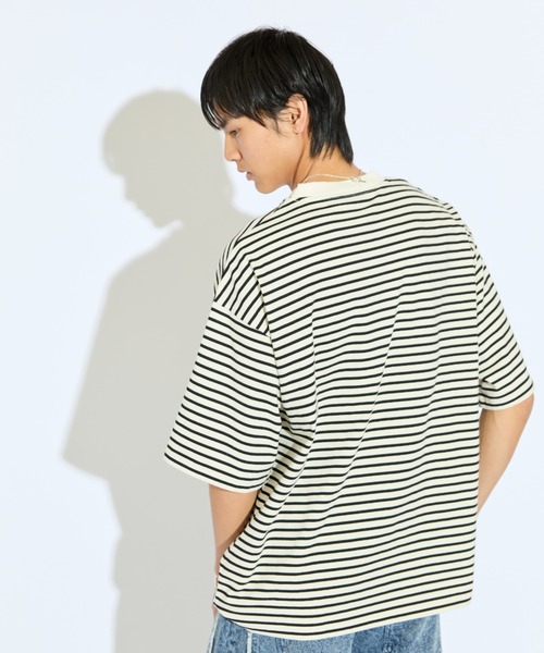 Lui's（ルイス）の「【Neucon/ニューコン】刺繡ロゴボーダーBIGTシャツ（Tシャツ/カットソー・メンズ・ブラック/ホワイト・FREE）」の4枚目の写真