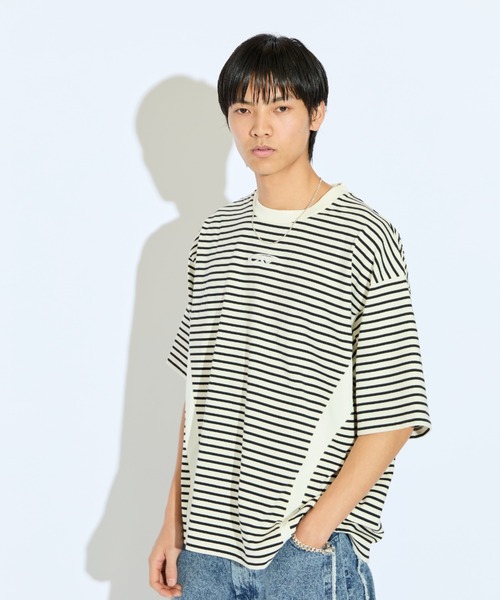 Lui's（ルイス）の「【Neucon/ニューコン】刺繡ロゴボーダーBIGTシャツ（Tシャツ/カットソー・メンズ・ブラック/ホワイト・FREE）」の5枚目の写真