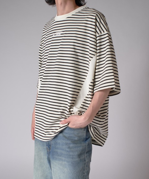 Lui's（ルイス）の「【Neucon/ニューコン】刺繡ロゴボーダーBIGTシャツ（Tシャツ/カットソー・メンズ・ブラック/ホワイト・FREE）」の3枚目の写真