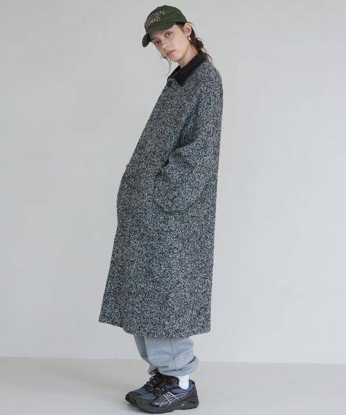 CREDONA（クレドナ）の「TWEED LONG COAT/ツイードロングコート（ステンカラーコート・レディース・ブラック・1/0）」の6枚目の写真