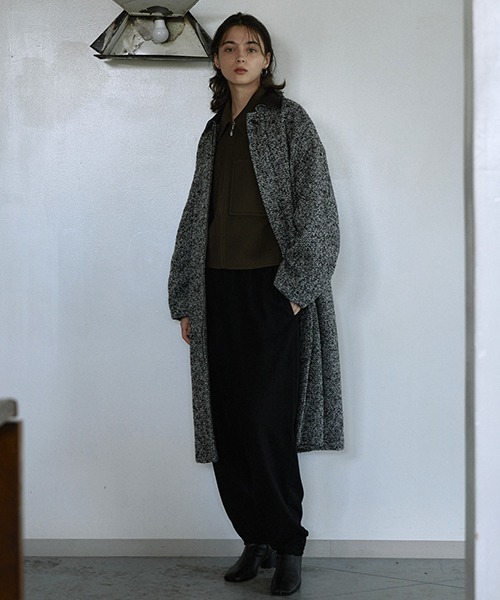 CREDONA（クレドナ）の「TWEED LONG COAT/ツイードロングコート（ステンカラーコート・レディース・ブラック・1/0）」の7枚目の写真