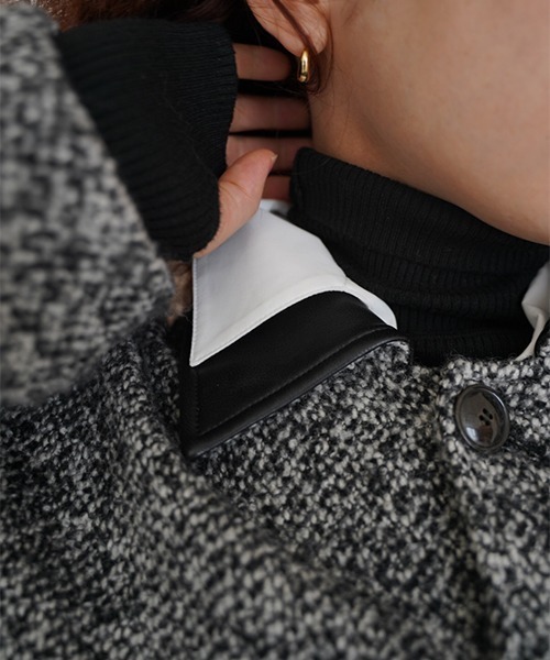 CREDONA（クレドナ）の「TWEED LONG COAT/ツイードロングコート（ステンカラーコート・レディース・ブラック・1/0）」の13枚目の写真