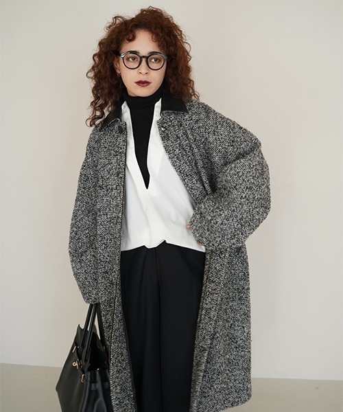セール】TWEED LONG COAT/ツイードロングコート（ステンカラーコート