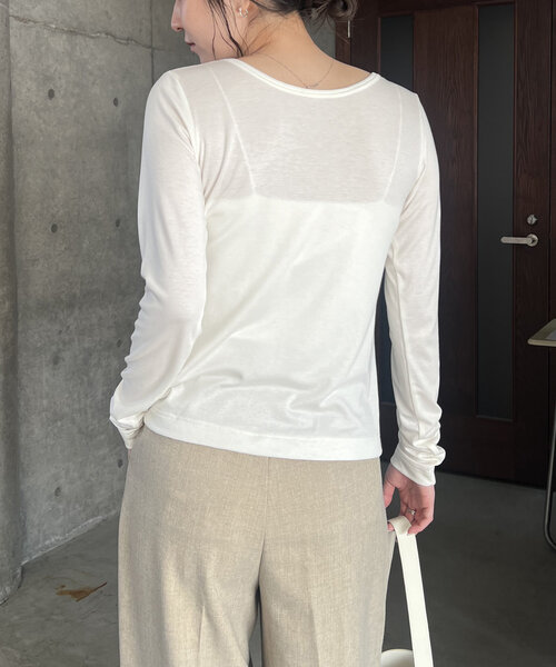 CAPRICIEUX LE'MAGE（カプリシューレマージュ）の「アシメボタンカーデ風ロンT（Tシャツ/カットソー・レディース・グリーン/ホワイト/ブラック・FREE）」の19枚目の写真