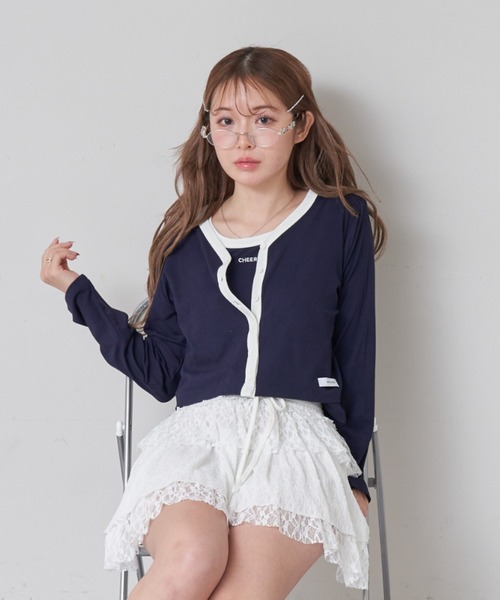 RAY CASSIN（レイカズン）の「ロゴタンクセットカーディガン（カーディガン/ボレロ・レディース・レッド系その他2/ホワイト系その他2/グレー系その他2/ネイビー・FREE）」の3枚目の写真