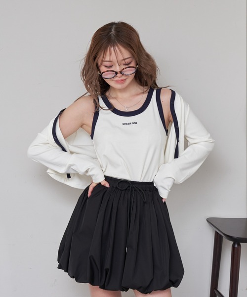 RAY CASSIN（レイカズン）の「ロゴタンクセットカーディガン（カーディガン/ボレロ・レディース・レッド系その他2/ホワイト系その他2/グレー系その他2/ネイビー・FREE）」の2枚目の写真