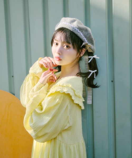 kutir（クティール）の「【クティールとレトロ】チェックリボンベレー帽（ハンチング/ベレー帽・レディース・グレー/オフホワイト/キャメル/ネイビー・FREE）」の5枚目の写真