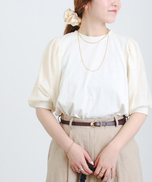 B:MING by BEAMS（ビーミングバイビームス）の「布帛切り替え ボリューム スリーブ プルオーバー（Tシャツ/カットソー・レディース・グレイッシュブルー/オフホワイト/ピンク系その他/ブラック・ONE SIZE）」の2枚目の写真