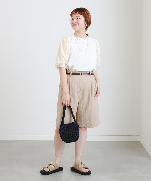 B:MING by BEAMS（ビーミングバイビームス）の「布帛切り替え ボリューム スリーブ プルオーバー（Tシャツ/カットソー・レディース・グレイッシュブルー/オフホワイト/ピンク系その他/ブラック・ONE SIZE）」の5枚目の写真