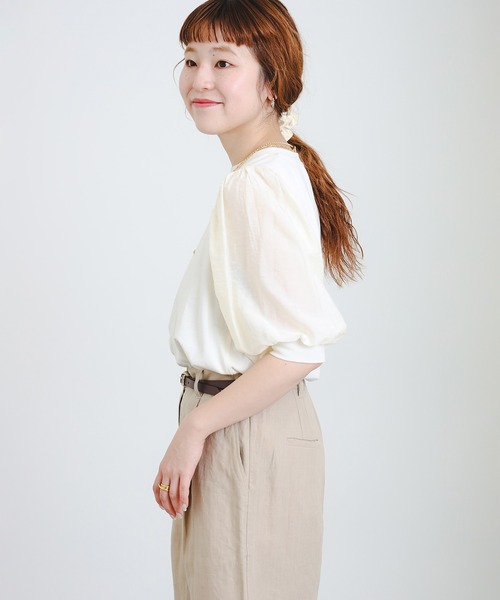 B:MING by BEAMS（ビーミングバイビームス）の「布帛切り替え ボリューム スリーブ プルオーバー（Tシャツ/カットソー・レディース・グレイッシュブルー/オフホワイト/ピンク系その他/ブラック・ONE SIZE）」の7枚目の写真