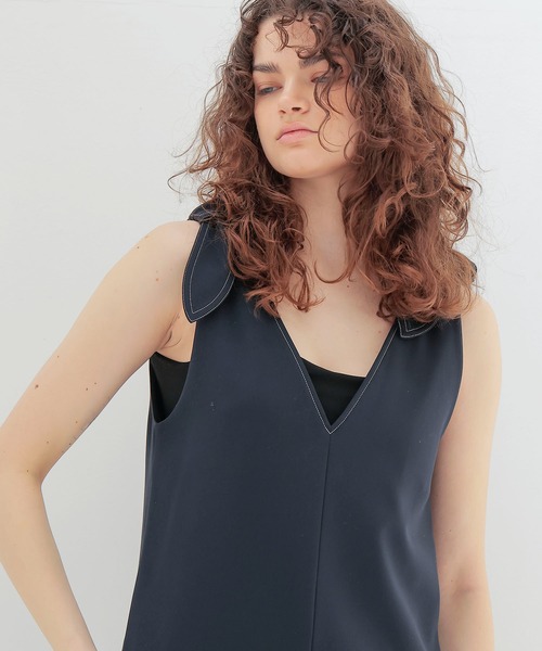 DRESSLAVE（ドレスレイブ）の「B7 / shoulder ribbon combinaison(ショルダーリボンコンビネゾン)（サロペット/オーバーオール・レディース・グレー/ネイビー・38）」の5枚目の写真