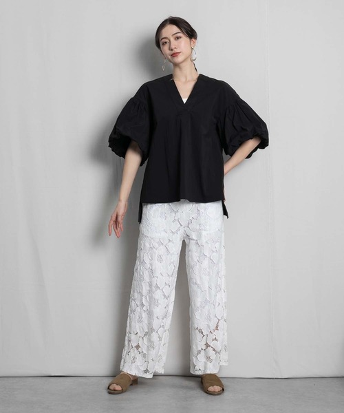 RAW FUDGE(ローファッジ)の「レースワイドストレートパンツ(その他パンツ・レディース・オフホワイト/ブラック・M)」の7枚目の写真