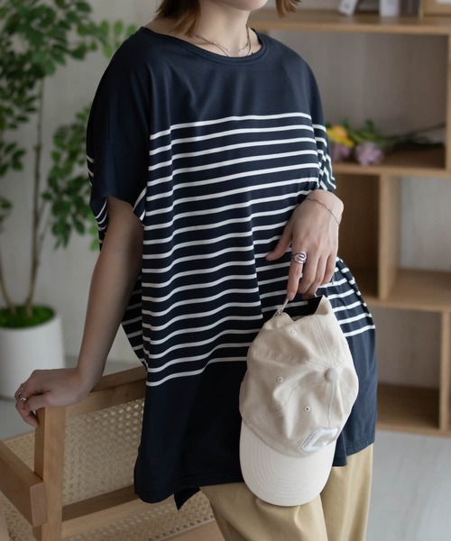 Howdy Marie(ハウディ―マリー)の「Howdy Marie ボーダーフレンチTシャツ(Tシャツ/カットソー・レディース・チャコールグレー/ネイビー・M/L)」の10枚目の写真