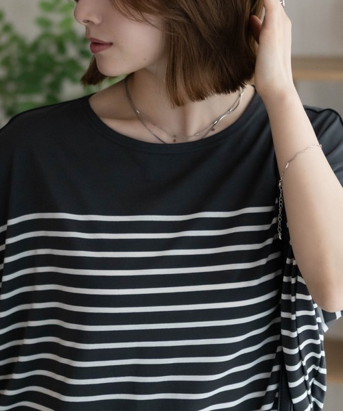 Howdy Marie(ハウディ―マリー)の「Howdy Marie ボーダーフレンチTシャツ(Tシャツ/カットソー・レディース・チャコールグレー/ネイビー・M/L)」の7枚目の写真