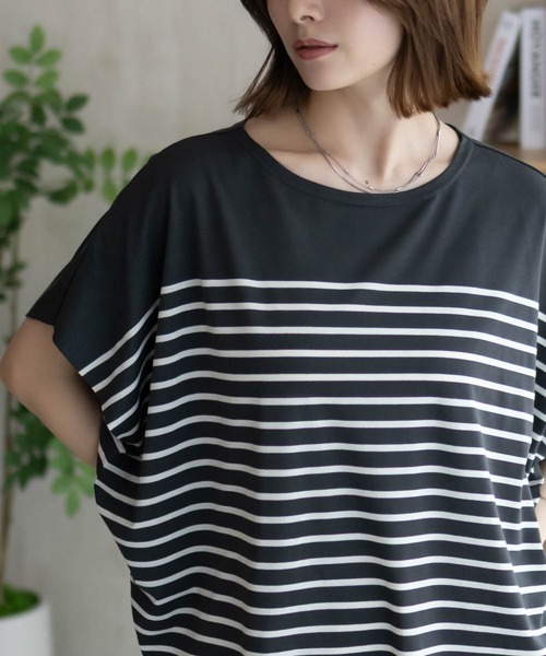 Howdy Marie(ハウディ―マリー)の「Howdy Marie ボーダーフレンチTシャツ(Tシャツ/カットソー・レディース・チャコールグレー/ネイビー・M/L)」の8枚目の写真