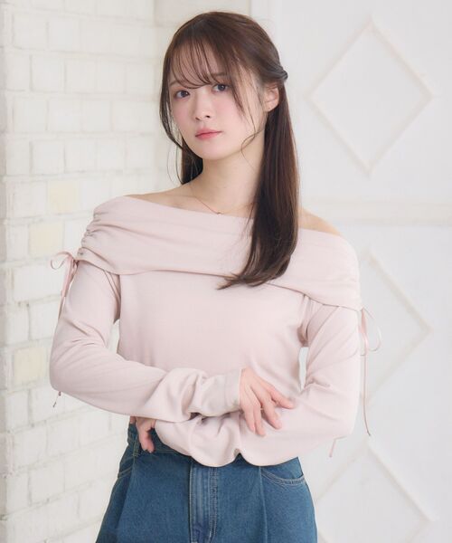ems excite(エムズエキサイト)の「リボン付きオフショルCT(Tシャツ/カットソー・レディース・ブルー/ピンク/チャコールグレー・FREE)」の20枚目の写真