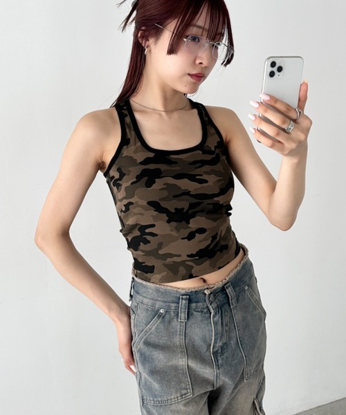 セール】カップ付き迷彩柄タンクトップ（タンクトップ）｜Bamm