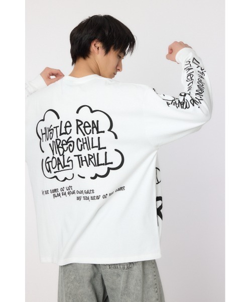 RODEO CROWNS WIDE BOWL(ロデオクラウンズワイドボウル)の「ランダムスケッチロングスリーブTシャツ(Tシャツ/カットソー・メンズ・ブラック/ホワイト/グリーン・MEDIUM/LARGE)」の2枚目の写真