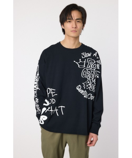 RODEO CROWNS WIDE BOWL(ロデオクラウンズワイドボウル)の「ランダムスケッチロングスリーブTシャツ(Tシャツ/カットソー・メンズ・ブラック/ホワイト/グリーン・MEDIUM/LARGE)」の4枚目の写真