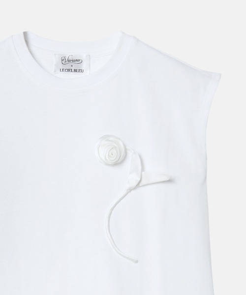 LE CIEL BLEU(ルシェルブルー)の「フラワーアップリケスリーブレスTシャツ / Flower Applique Sleveeless T-shirt(Tシャツ/カットソー・レディース・ブラック/ホワイト・FREE)」の14枚目の写真