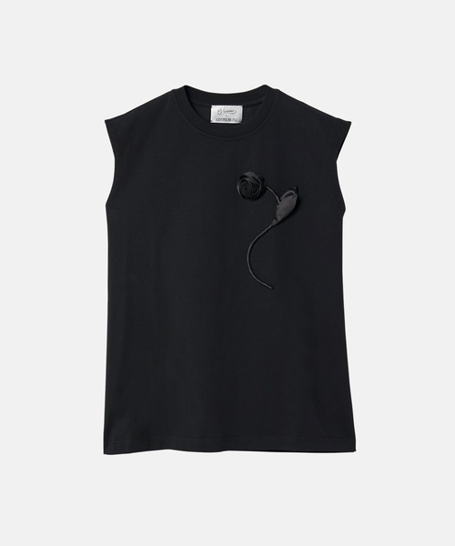 LE CIEL BLEU(ルシェルブルー)の「フラワーアップリケスリーブレスTシャツ / Flower Applique Sleveeless T-shirt(Tシャツ/カットソー・レディース・ブラック/ホワイト・FREE)」の5枚目の写真