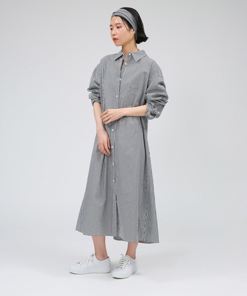 BABYLONE（バビロン）の「ストライプシャツワンピース（シャツワンピース・レディース・ブラック/ベージュ・FREE）」の6枚目の写真