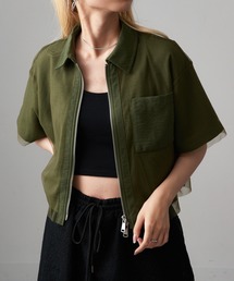 【MAGASIN DE MODE Onjna】オーバーレースジッパーシャツ trc