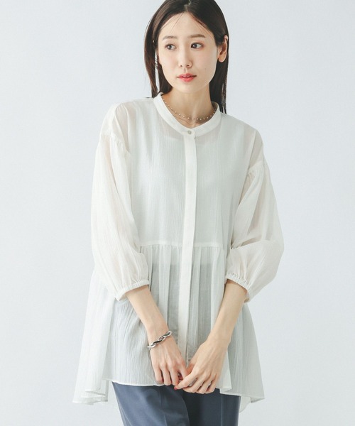 GLOBAL WORK（グローバルワーク）の「エアリーリラックスペプラム/287479（シャツ/ブラウス・レディース・ブルー/ピンク系その他6/ブラック/パープル系その他7/ホワイト・LARGE/MEDIUM）」の2枚目の写真