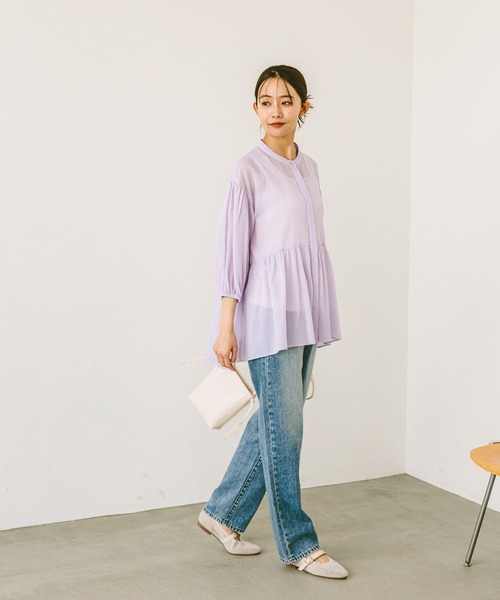 GLOBAL WORK（グローバルワーク）の「エアリーリラックスペプラム/287479（シャツ/ブラウス・レディース・ブルー/ピンク系その他6/ブラック/パープル系その他7/ホワイト・LARGE/MEDIUM）」の10枚目の写真