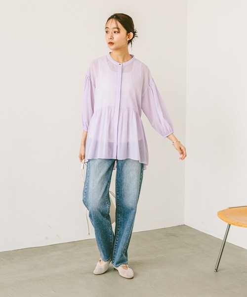 GLOBAL WORK（グローバルワーク）の「エアリーリラックスペプラム/287479（シャツ/ブラウス・レディース・ブルー/ピンク系その他6/ブラック/パープル系その他7/ホワイト・LARGE/MEDIUM）」の9枚目の写真