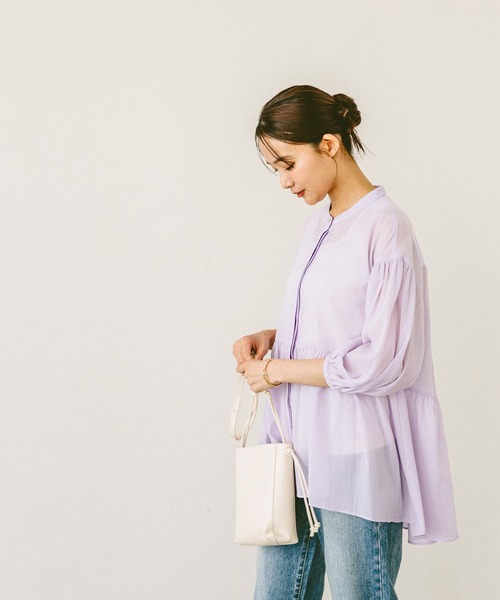 GLOBAL WORK（グローバルワーク）の「エアリーリラックスペプラム/287479（シャツ/ブラウス・レディース・ブルー/ピンク系その他6/ブラック/パープル系その他7/ホワイト・LARGE/MEDIUM）」の7枚目の写真