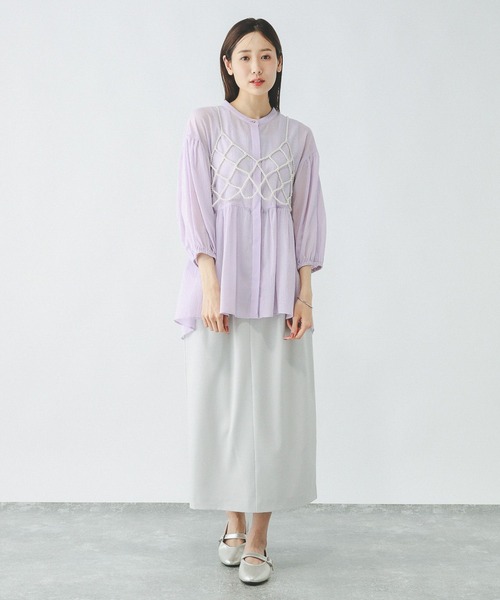 GLOBAL WORK（グローバルワーク）の「エアリーリラックスペプラム/287479（シャツ/ブラウス・レディース・ブルー/ピンク系その他6/ブラック/パープル系その他7/ホワイト・LARGE/MEDIUM）」の15枚目の写真