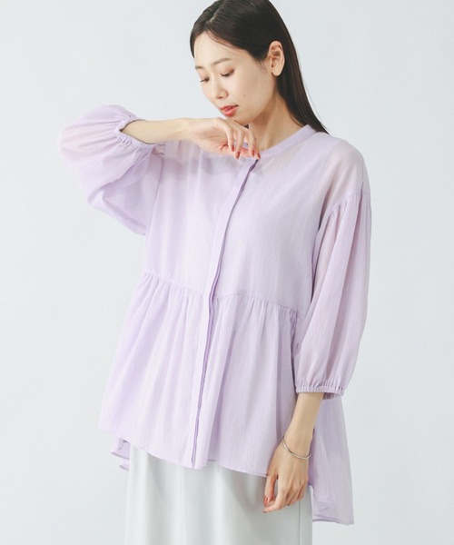 GLOBAL WORK（グローバルワーク）の「エアリーリラックスペプラム/287479（シャツ/ブラウス・レディース・ブルー/ピンク系その他6/ブラック/パープル系その他7/ホワイト・LARGE/MEDIUM）」の13枚目の写真
