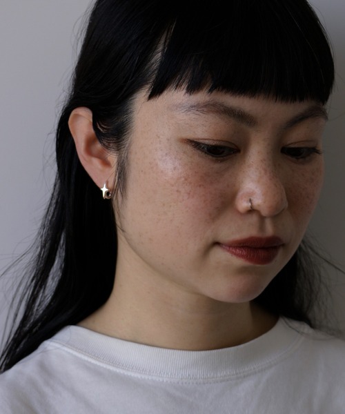 461Fj【高品質】夜空フープピアス　GD　左右非対称　八芒星　月　宇宙　ムーン リングピアス 月 星 ムーン スター moon and star
