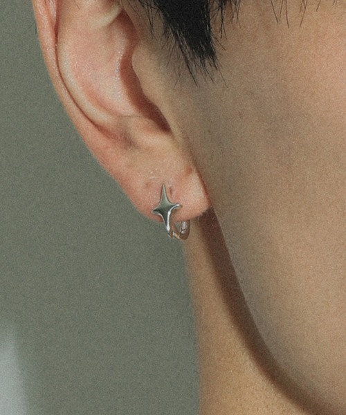 silver925】4pointed starPierce/四芒星フープピアス（ピアス