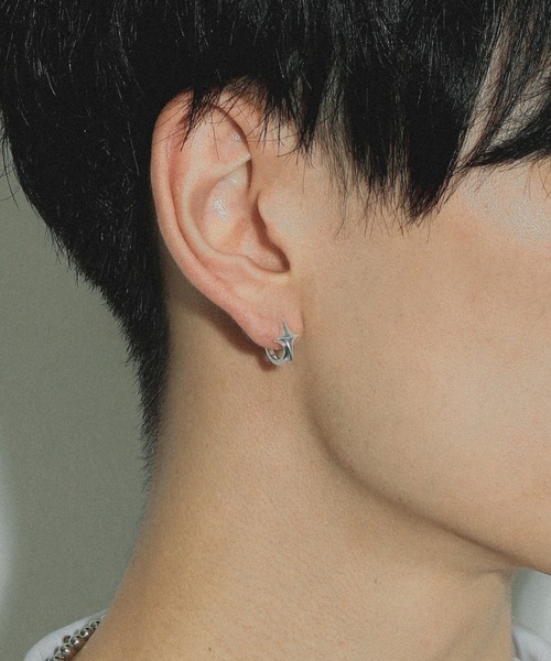 silver925】4pointed starPierce/四芒星フープピアス（ピアス