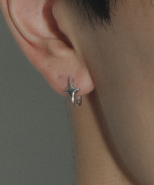 silver925】4pointed starPierce/四芒星フープピアス（ピアス（両耳用