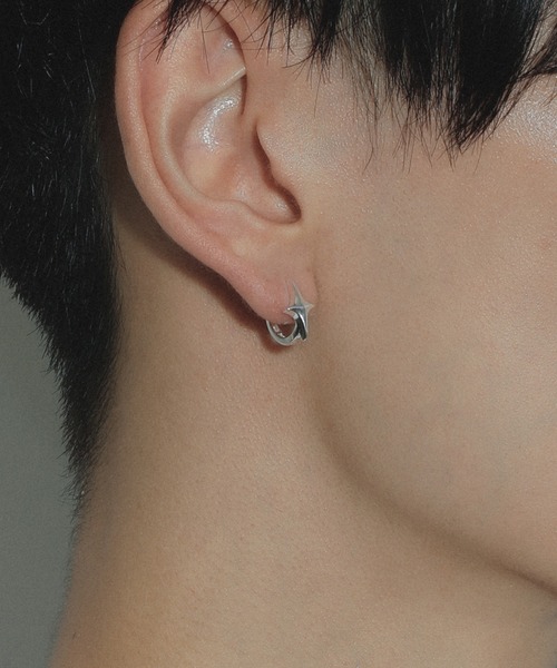 silver925】4pointed starPierce/四芒星フープピアス（ピアス（両耳用