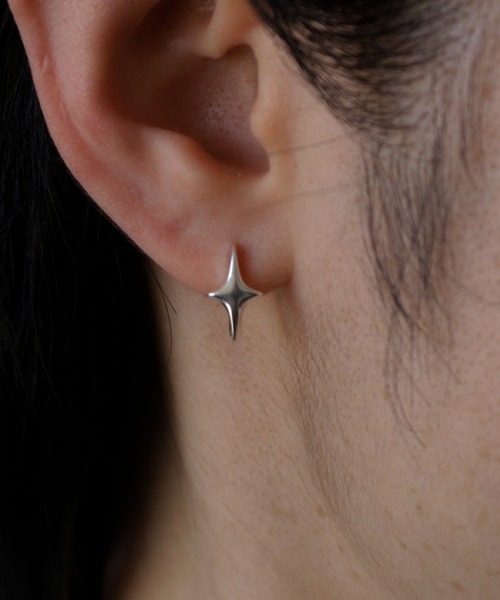 silver925】4pointed starPierce/四芒星フープピアス（ピアス（両耳用