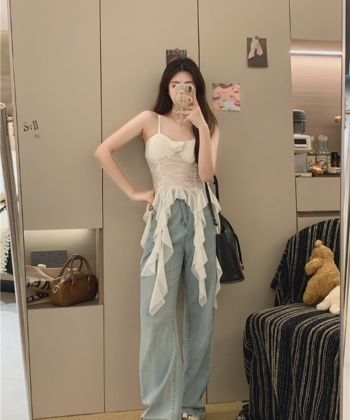 almo（アルモ）の「グランジフリルキャミソール(BQ)（キャミソール・レディース・ホワイト/ブラック・FREE）」の11枚目の写真