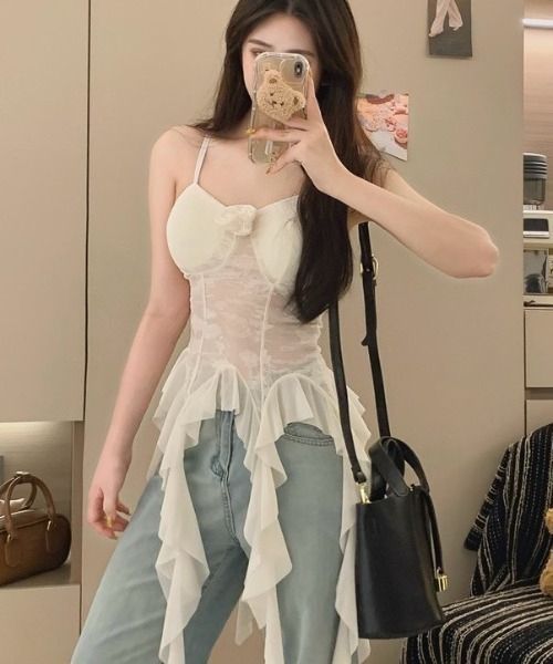 almo（アルモ）の「グランジフリルキャミソール(BQ)（キャミソール・レディース・ホワイト/ブラック・FREE）」の10枚目の写真