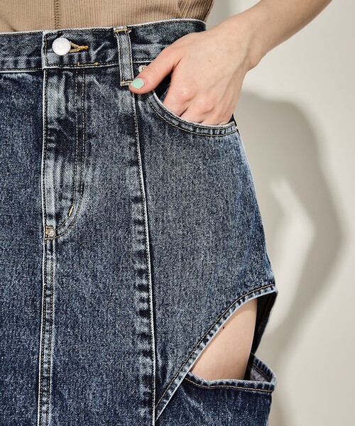 JOHN LAWRENCE SULLIVAN（ジョンローレンスサリバン）の「【JOHN LAWRENCE SULLIVAN/ジョンローレンスサリバン】WASHED DENIM HOLLOWED OUT SKIRT（デニムスカート・レディース・ブラック/ダークインディゴブルー・M/S/XS）」の9枚目の写真