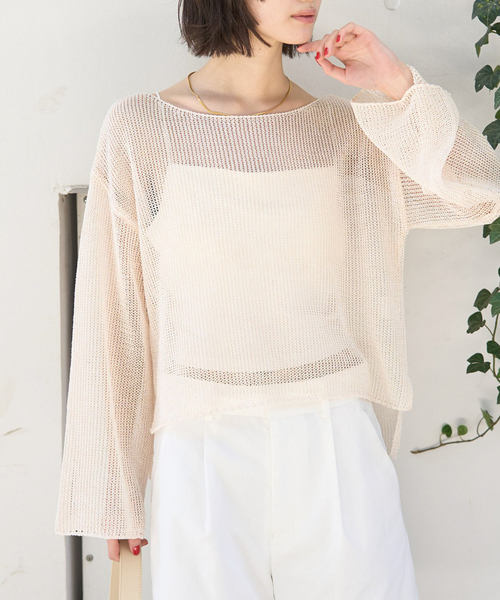 Rouge vif(ルージュヴィフ)の「シアーメッシュペーパーニットプルオーバー(ニット/セーター・レディース・ベージュ/グレー/ブルー/ダークベージュ/パープル・フリー)」の1枚目の写真