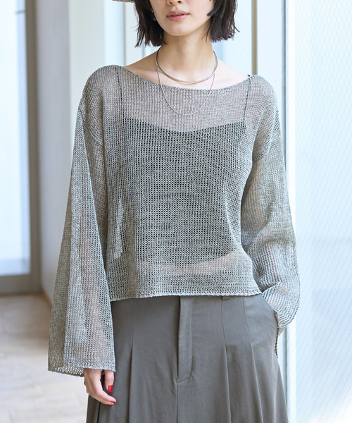 Rouge vif(ルージュヴィフ)の「シアーメッシュペーパーニットプルオーバー(ニット/セーター・レディース・ベージュ/グレー/ブルー/ダークベージュ/パープル・フリー)」の3枚目の写真