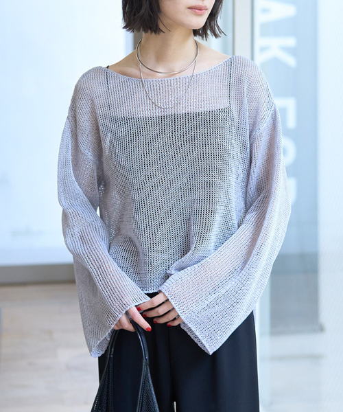 Rouge vif(ルージュヴィフ)の「シアーメッシュペーパーニットプルオーバー(ニット/セーター・レディース・ベージュ/グレー/ブルー/ダークベージュ/パープル・フリー)」の2枚目の写真