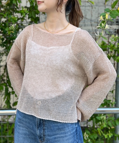 Rouge vif(ルージュヴィフ)の「シアーメッシュペーパーニットプルオーバー(ニット/セーター・レディース・ベージュ/グレー/ブルー/ダークベージュ/パープル・フリー)」の4枚目の写真