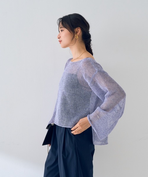 Rouge vif(ルージュヴィフ)の「シアーメッシュペーパーニットプルオーバー(ニット/セーター・レディース・ベージュ/グレー/ブルー/ダークベージュ/パープル・フリー)」の6枚目の写真