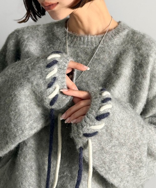 classicalelf（クラシカルエルフ）の「ふんわり温もり◎袖2wayリボン使い配色ニットプルオーバー（長袖）（ニット/セーター・レディース・グレー/アイボリー/ブラック/ベージュ・SMALL/MEDIUM/X-LARGE/LARGE）」の3枚目の写真